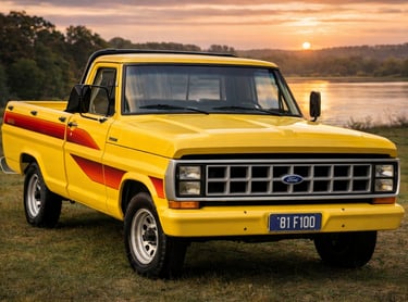 Ford F-100 clássica amarela, destaque entre carros antigos da Ford.