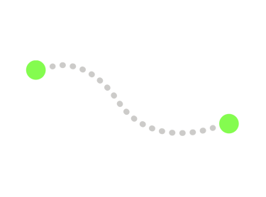 Suite de petits points qui relie deux points vert