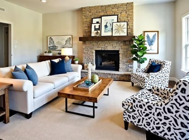 un salon avec une cheminée