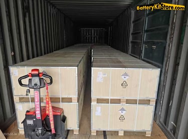 pallets of batteries loaded in a container