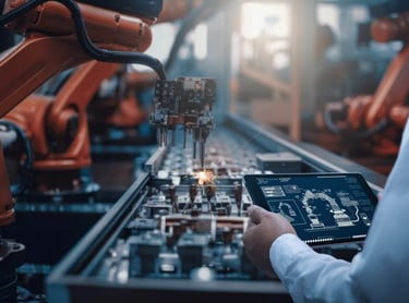 Robotic arm making electronic parts which were sahaped and formed using hydro pneumatic machines by national pneumatic system