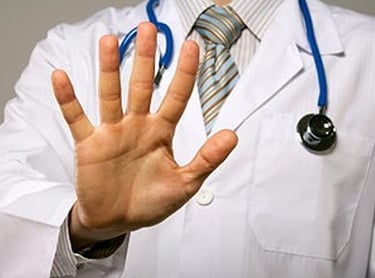 a doctor holding up his hands with a stethoscope, saying DO NOT NEED MEDICAL STUDIES