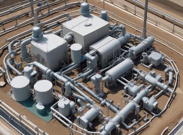 Technician installing electrical wiring at a large commercial substation under clear blue skies.