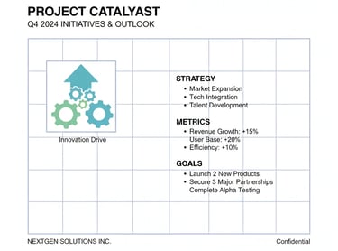 Pitch deck layout example using a 12-column grid system with consistent alignment and spacing.