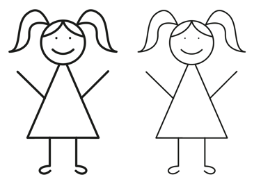 Phase de recherches pour La Ptite Lily : croquis enfantin de deux petites files souriantes 