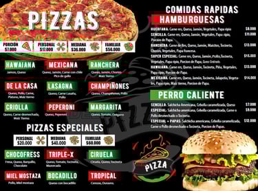 Menú Pizzas y Hamburguesas en Delipizza Cajamarca
