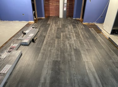 basement grey wooden floor installation