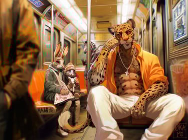 okami art illustration metro animal antropomorphe leopard mafia digital painting furry