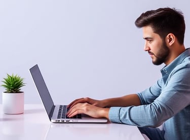 a man sitting at a table with a laptop computer