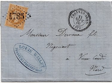 Letter from FRESNES SUR ESCAUT for VIEUX CONDE situated in the Postal District of CONDE.