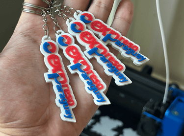 Expreso Paraguay 3D printed keychains in red, blue, and white colors 3d llaveros paraguay
