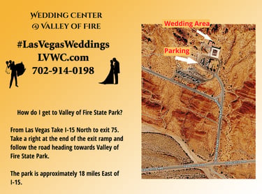 Map and directions to the Wedding Center at Valley of Fire State Park for Las Vegas weddings.