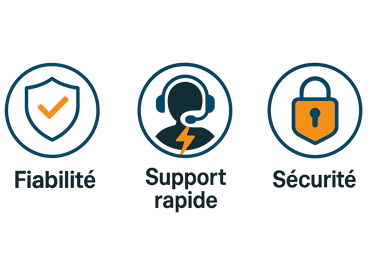 badge fiabilite,supportrapide and securite