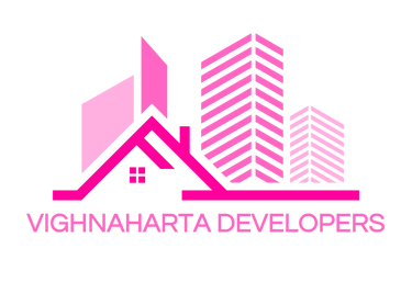 a building with a pink and black logo