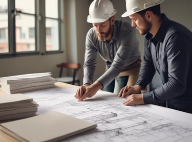 Photo of a friendly professional discussing home renovation plans with a client