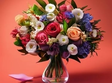 a vase with flowers in a vase on a table