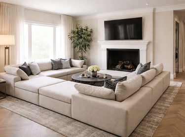 Custom deep lounge sectional in a refined neutral living room by Solo Home Decor