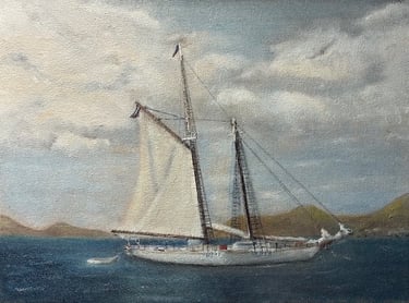A Fine Schooner 22.86 x 30.48 cm Oil on Canvas