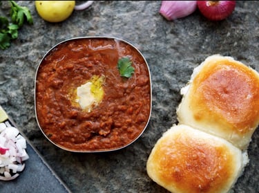 A flavorful Indian Street Food called Pav Bhaji.