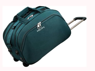 a green duffle with trolley and logo in premium fabric 