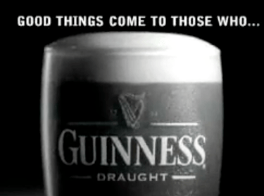 Guinness advert with the heading above the pint good things come to those who...