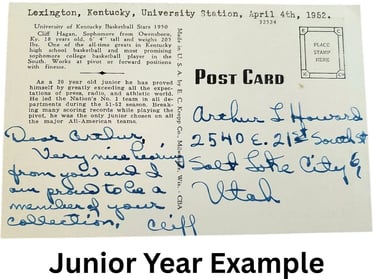 Junior year variation of rare Hall of Famer Cliff Hagan 1952 Kentucky Postcard