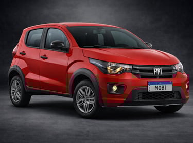 Fiat Mobi 0km vermelho 2026 com placa MOBI em destaque mostrando design compacto urbano