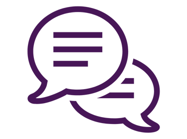 two speech bubbles with a purple background