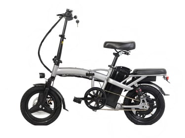 a folding bike with a seat and a seat