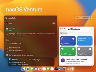 macOS Ventura Spotlight e Shortcuts em Ação