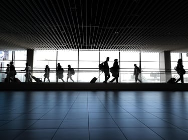 Airport, people walking, waiting