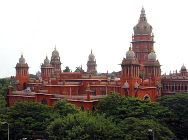 Madras High Court Chennai building exterior with red Indo-Saracenic architecture