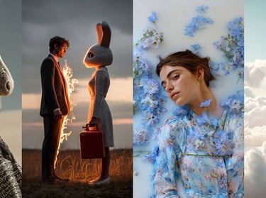 Instagram Reels showcase featuring surreal and cinematic visuals including a woman with a horse, a m