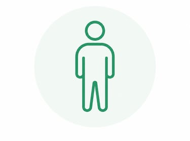 Green line icon of a person silhouette inside a light circle for user profile or human resources.