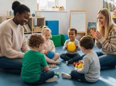 A group of children in a autism intervention with therapists