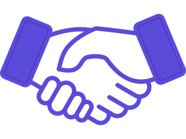 Purple line art icon of a business handshake representing a successful deal or partnership.