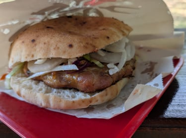stuffed chicken sandwish with toppings from 3M Food Bulevar in Nis Serbia