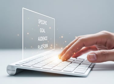 Person typing effective Veo 3 prompts with keywords for video creation