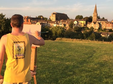Malmesbury Abbey, painting outdoors