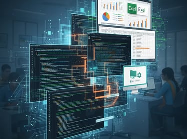 Computer screens showing programming code and digital interface for C and Java training