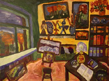 a painting depicting an artist's studio
