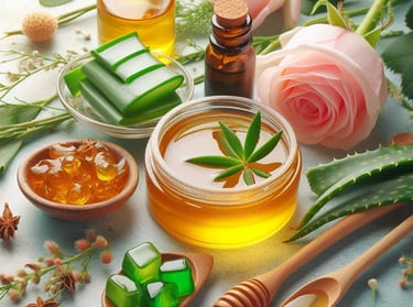 a golden jelly with aloe and a rose beside it