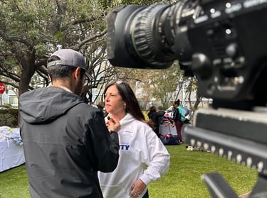 nonprofit client prepares for television interview after media coaching