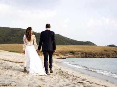 South of France wedding couple walking on the beach — fine art photographer cost