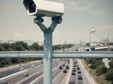 Security camera installed on a building exterior overlooking a parking lot.