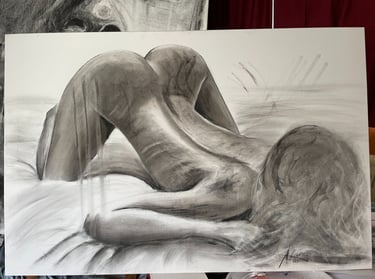 nude charcoal art, nude art, charcoal art, boudoir art