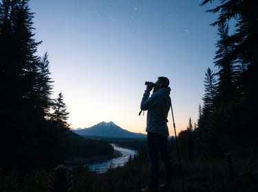 An individual observing the position of the stars through a clear night sky.