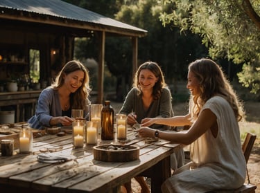 Atelier DIY extérieur avec création de bougies ou souvenirs personnalisés lors d'un mariage