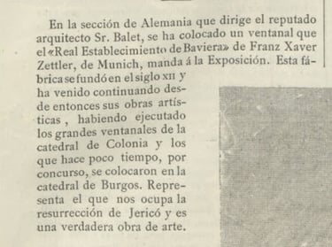Recorte de periodico con la notica de Domènec Balet como director del Pabellón Alemán
