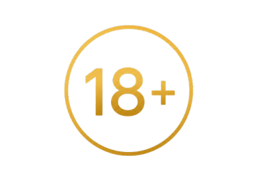 Gold 18 plus age restriction symbol inside a circle on a black background for adult content.